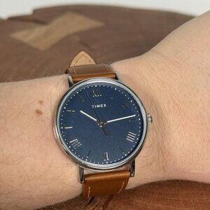 Timex Classic Navy Dial with Tan Leather Strap